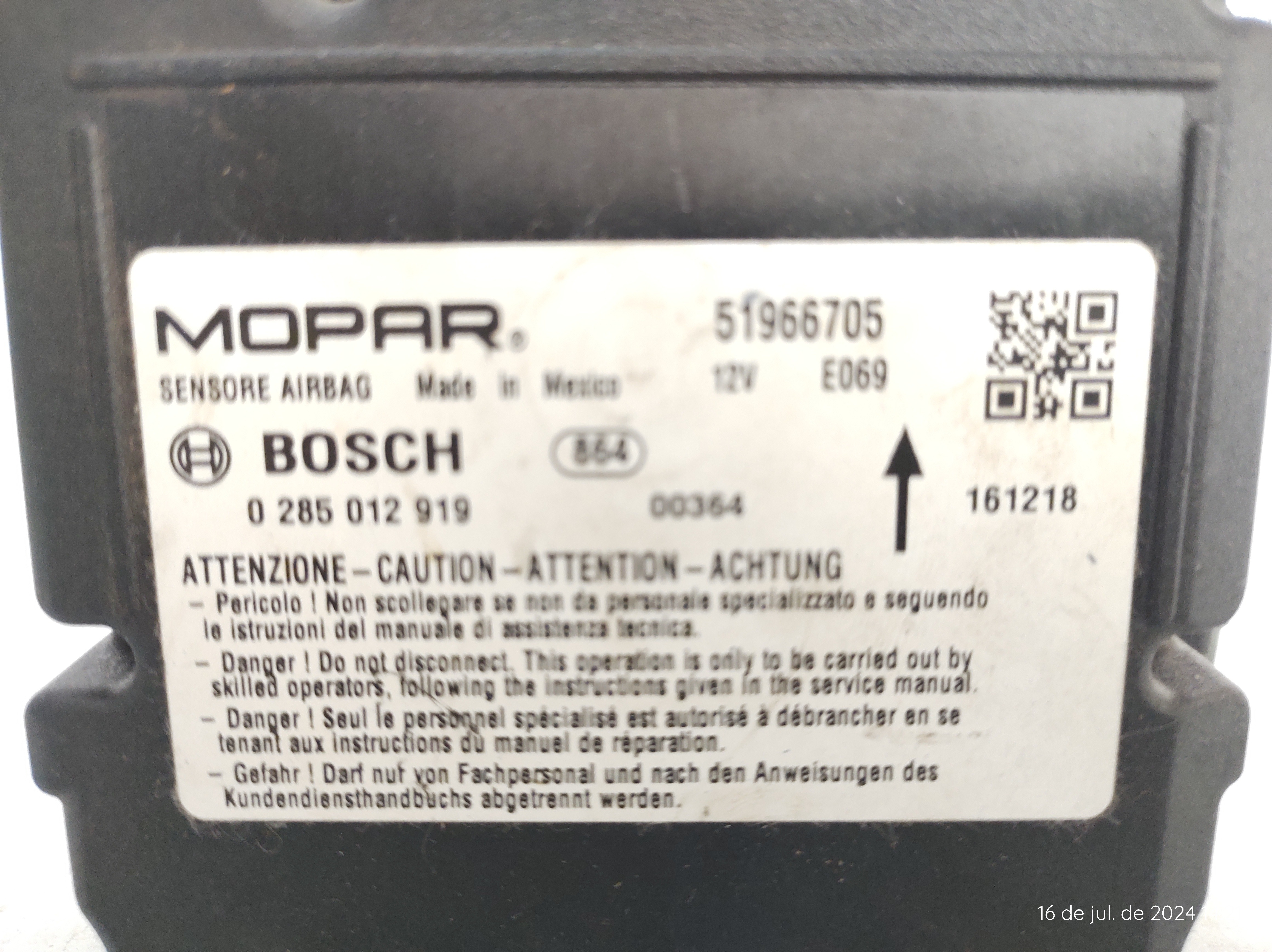 Módulo air bag acionado toro 16 a 21 0285012919 vaapt 3