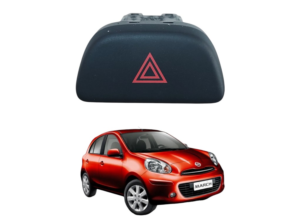 Botão Pisca Alerta Nissan March 2011 A 2015 Preto 1