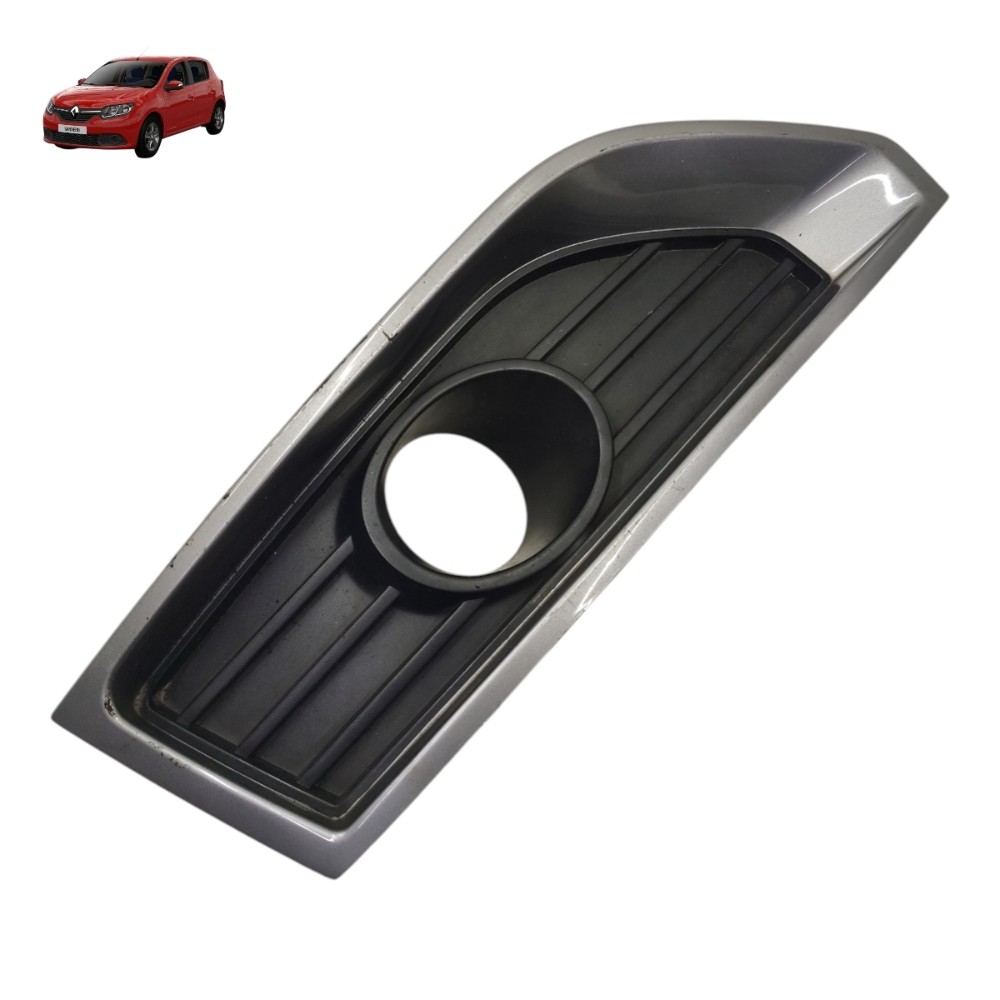 Moldura Esquerda Farol Milha Renault Sandero 2016 2017 2018 Prata E Preto Esquerdo 1