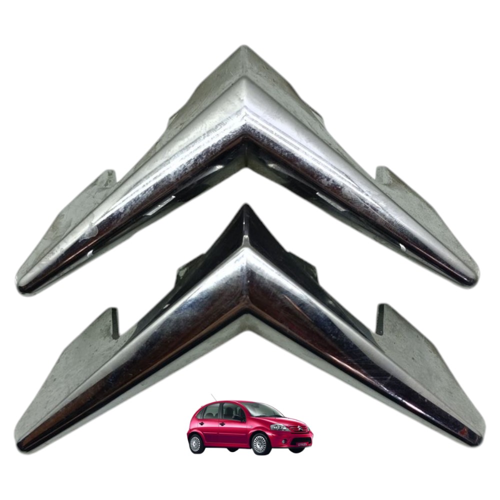 Par Emblema Parachoque Dianteiro Citroen C3 2004 2005 2006 Prata 1