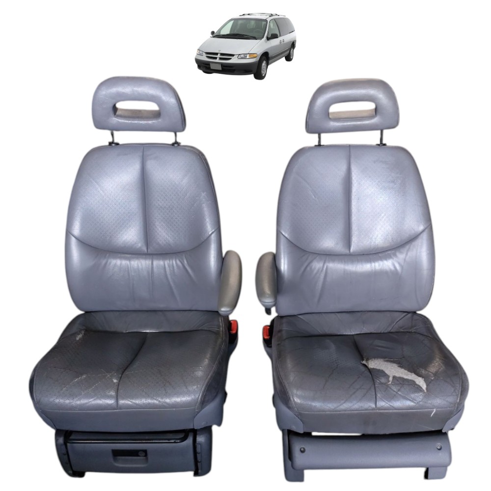 Par Banco Dianteiro Couro Chrysler Grand Caravan 2000 2001 Cinza 1