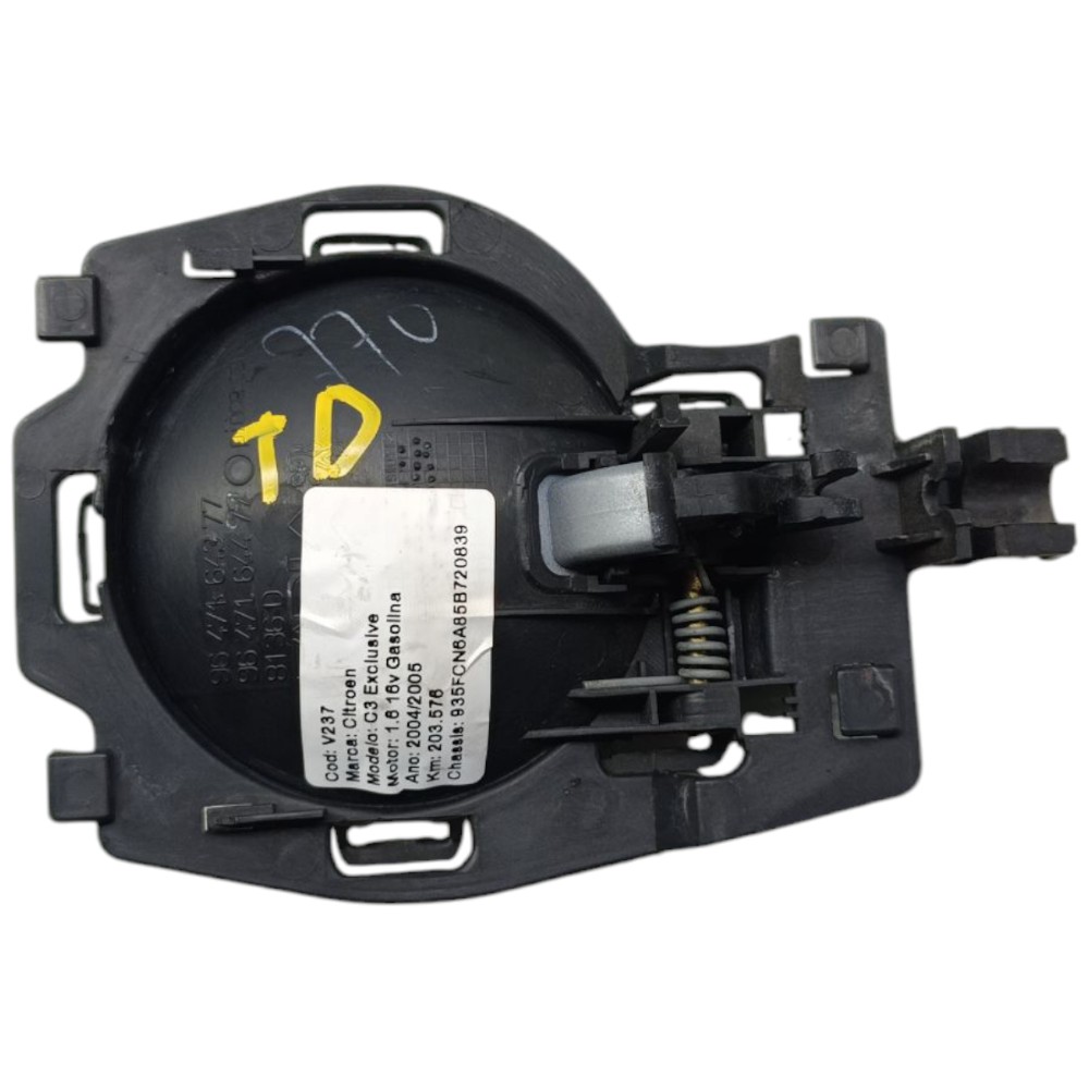 Maçaneta Interna Lado Direito Citroen C3 2004 2005 2006 2007 Prata Dianteira/traseira 2
