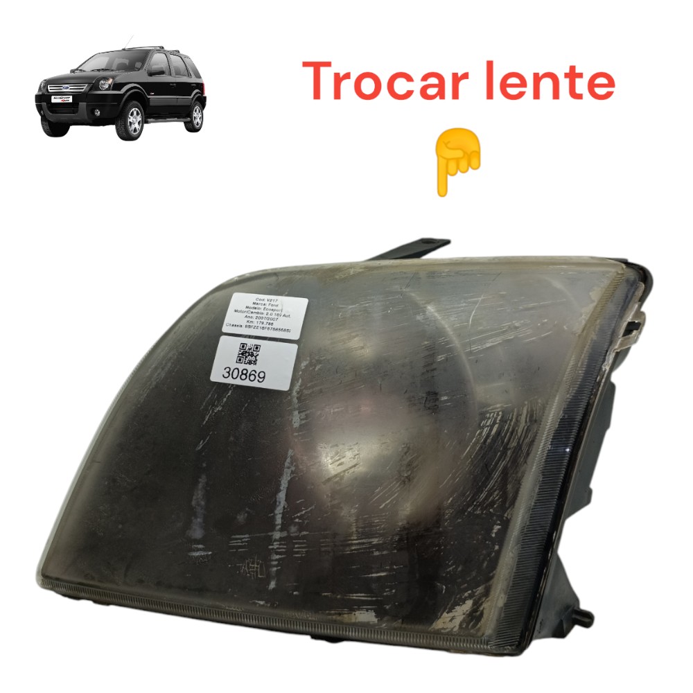 Farol Esquerdo Ford Ecosport 2007 Lente E Fixação Quebradas 1