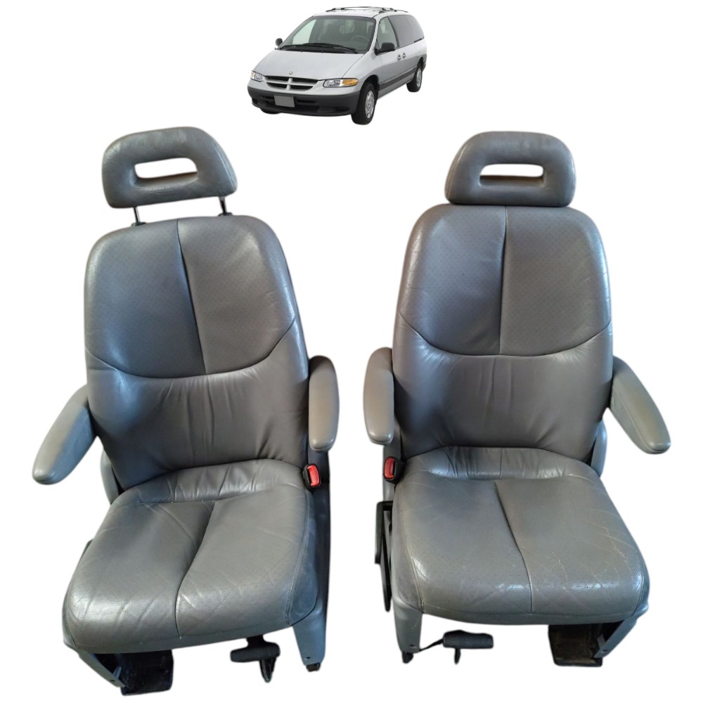 Par Banco Couro Traseiro Central Chrysler Grand Caravan 2000 Cinza 1