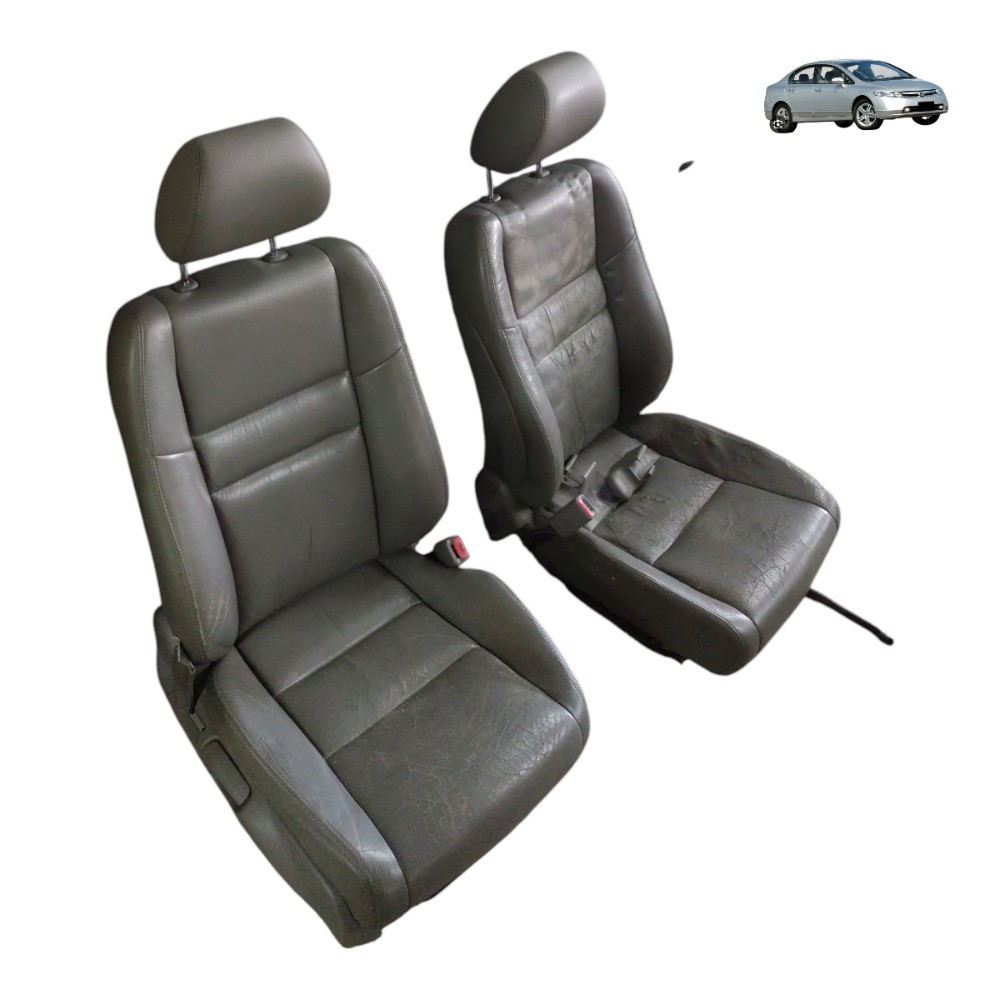 Par Banco Couro Dianteiro Honda Civic G8 2007 2011 Detalhe Cinza 1