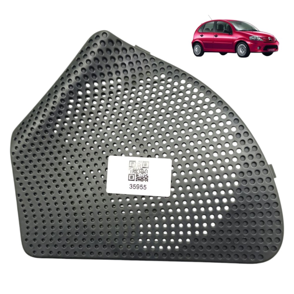 Tela Alto Falante Porta Traseira Direita Citroen C3 2005 06 Preto 1