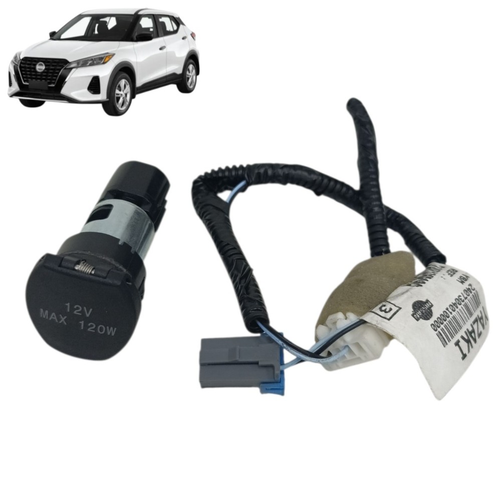 Tomada Acendedor 12v Com Plug Conector Nissan Kicks 2024 Preto