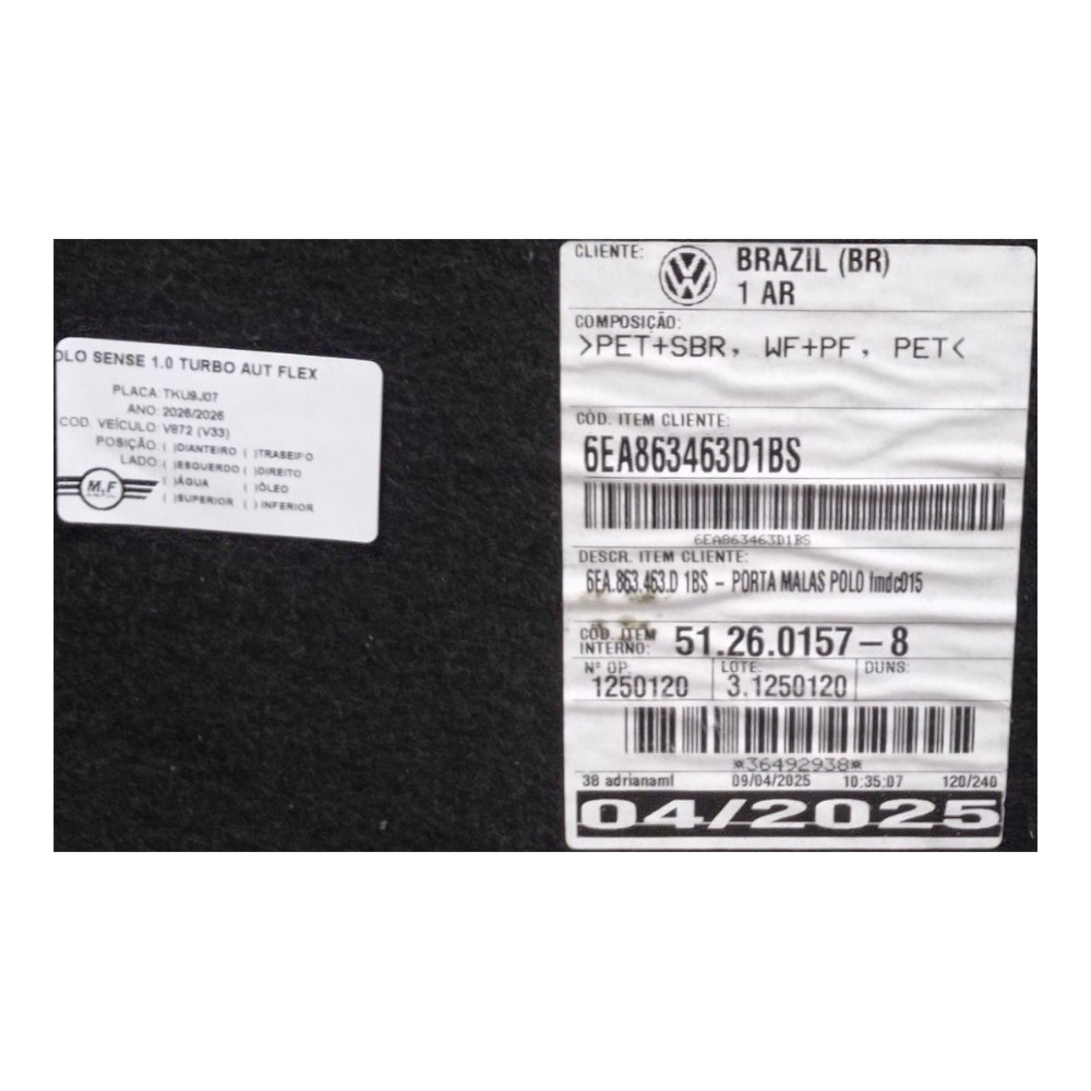 FORRO CARPETE PORTA MALA VOLKSWAGEN POLO SENSE 1.0 AUT 2026 5