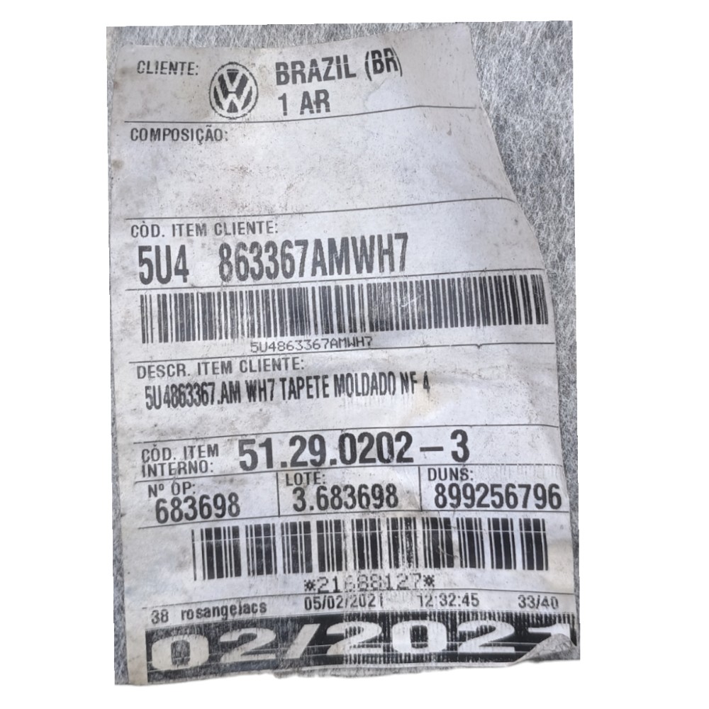 Carpete Assoalho Vw Voyage 1.6 2022 *detalhe 6