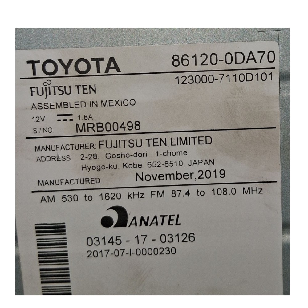 Rádio Central Multimídia Toyota Yaris Sd 2021 861200da70 Preto 8