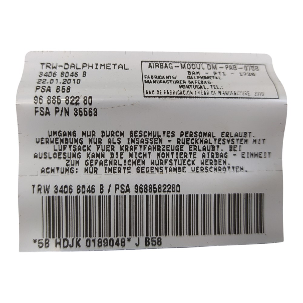 Airbag dianteiro direito picasso kd1 6