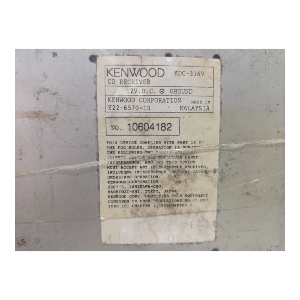 Dispositivo Rádio Automotivo Kenwoo Kdc-316v Universal 6