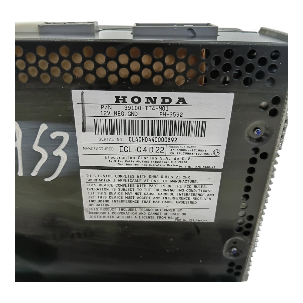 Aparelho Rádio Cd Player Som Honda Civic G9 2012 A 2016 7