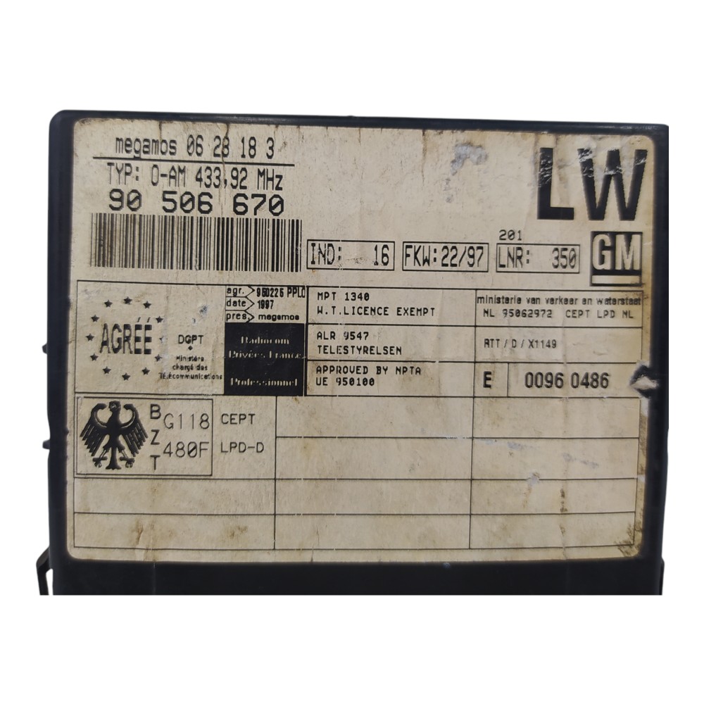 Módulo Alarme Chevrolet Vectra Gl Gls 1997 A 2005 90506670 7