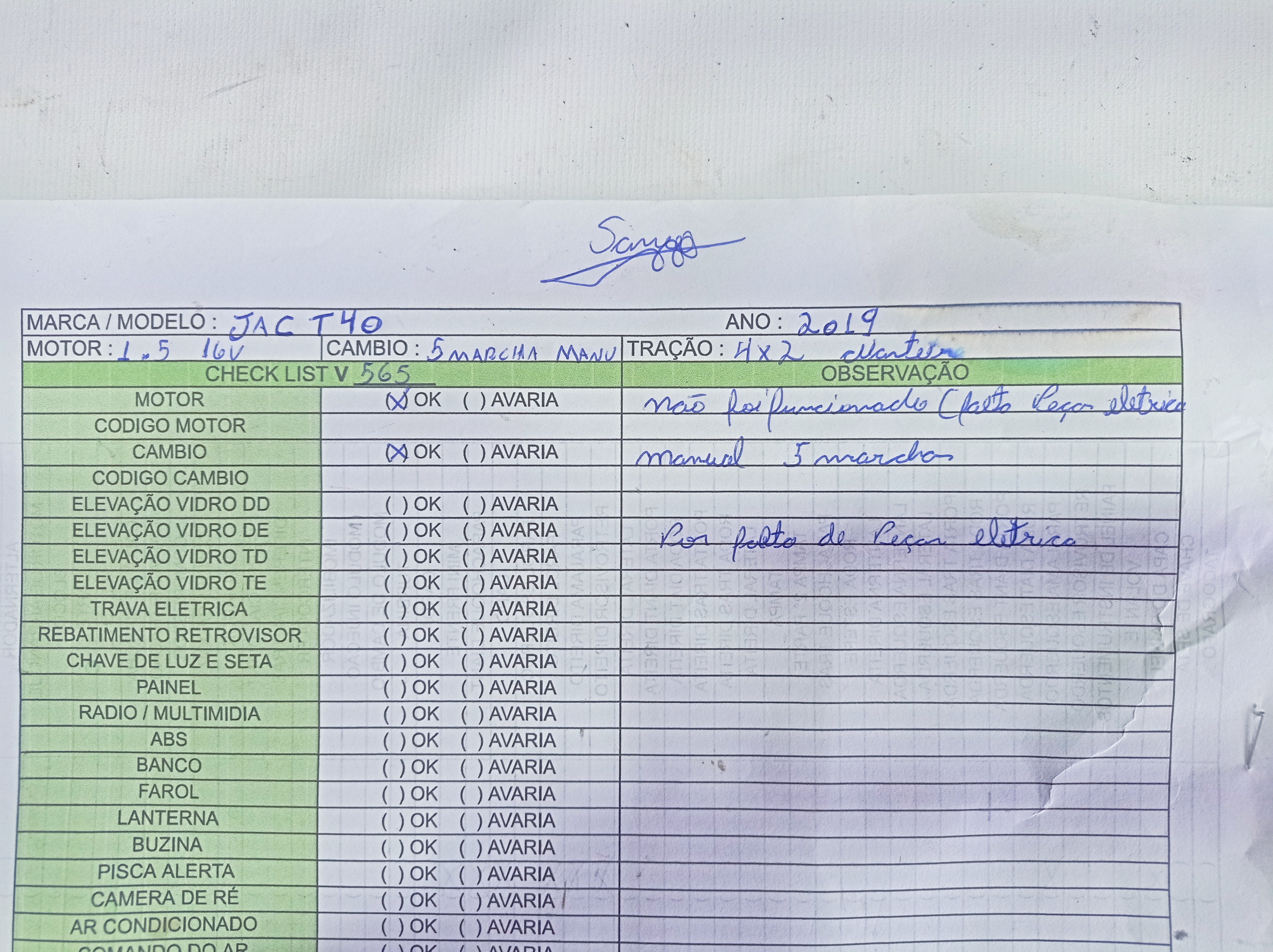 Sucata JAC t40 1.5 16v 2019 v565 informações gerais 2