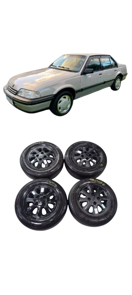 Jogo Roda C/ Pneus Linha Chevrolet Monza Kadett Aro R13 Preta