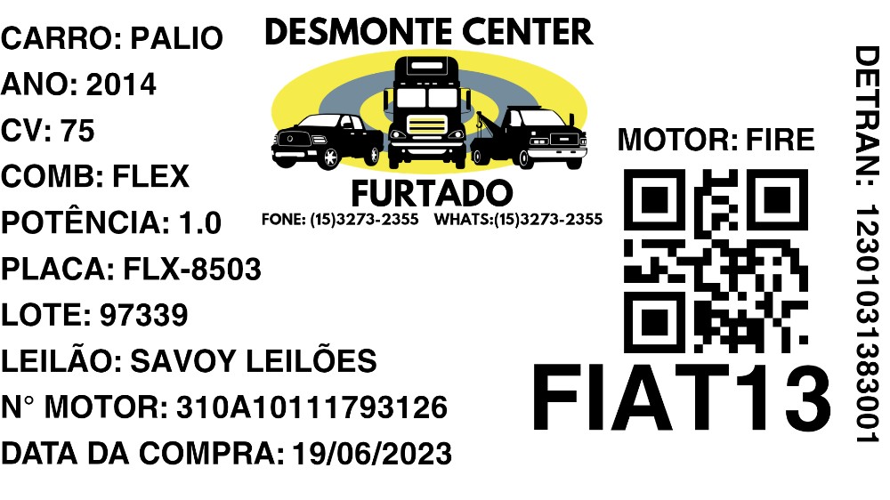 Motor Fiat Palio – 2014, 75cv, Flex, 1.0 2
