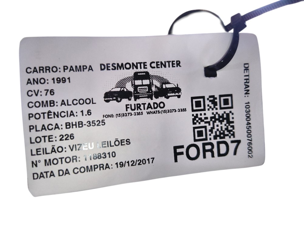 Motor Ford Pampa – 1991, 76cv, Alcool, 1.6 3