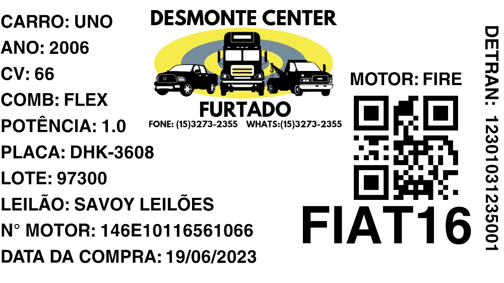 Uno, 2006, 66cv, Flex, 1.0, Placa: Dhk-3608 2