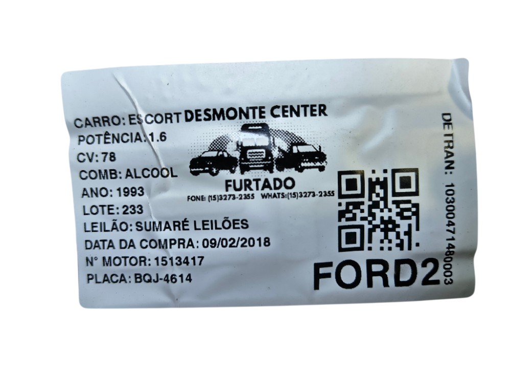 Motor Ford Escort – 1.6, 1993, 78cv, Álcool 3