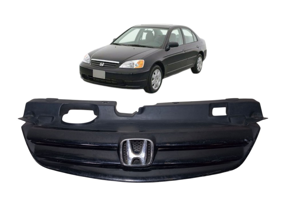 Grade Dianteira Superior Honda Civic 2001 2002 2003 Original Preto Brilhante 1
