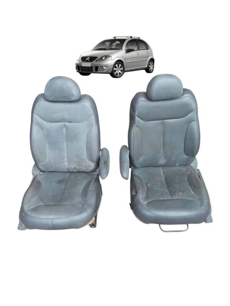 Par Banco Dianteiro Couro Citroen C3 2006 2012 Original  Preto 1