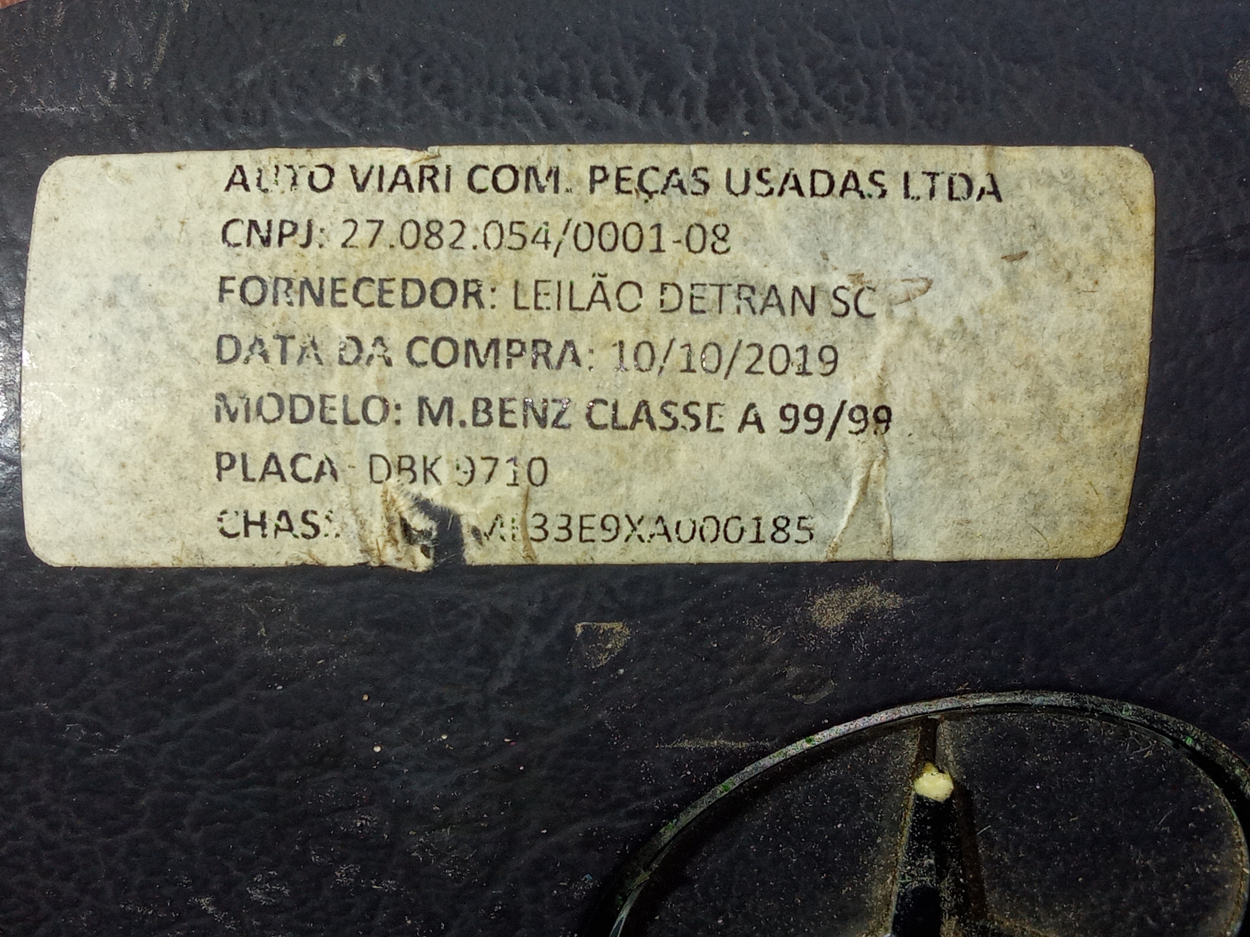 Tampa Capa Buzina Volante Air Bag Mercedes Classe A 99 2005 3