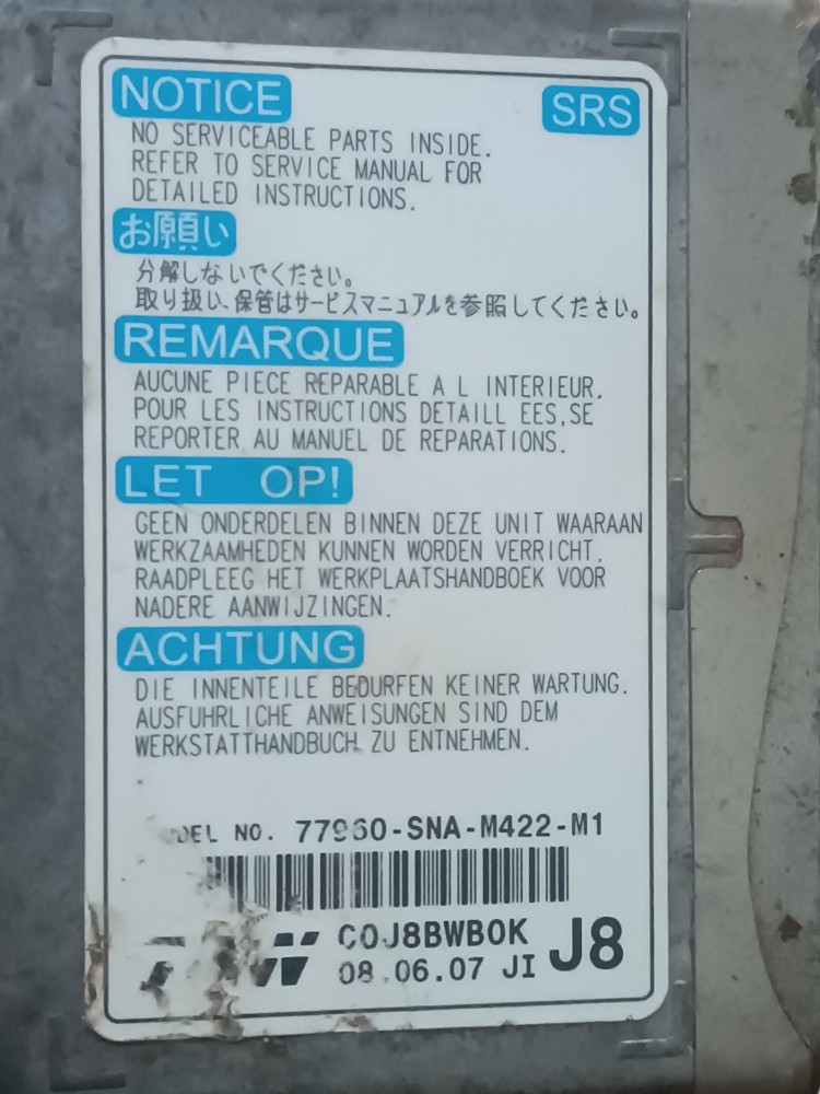 Módulo Air Bag Aberto Toyota New Civic 2008 2009 2010 2011 9