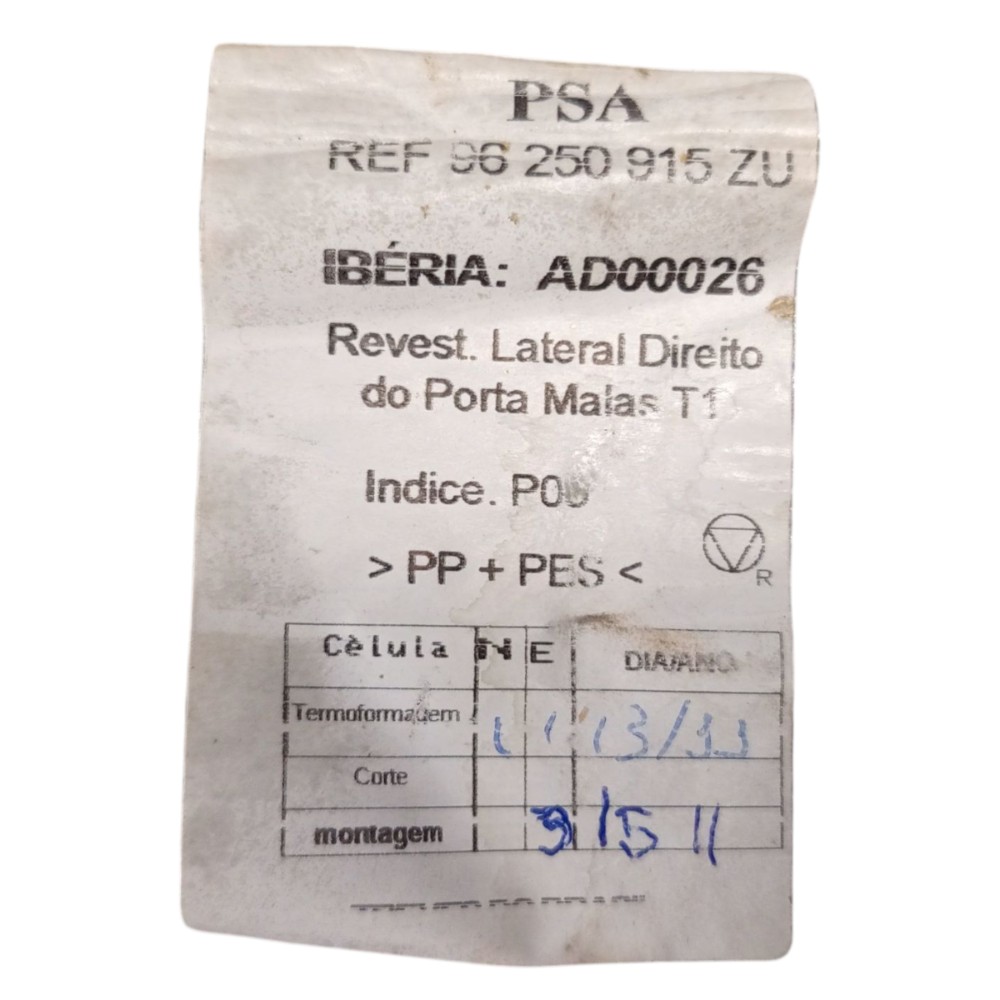 Forro Porta Malas Direito Peugeot 206 2001 2002 2003 A 2008 2