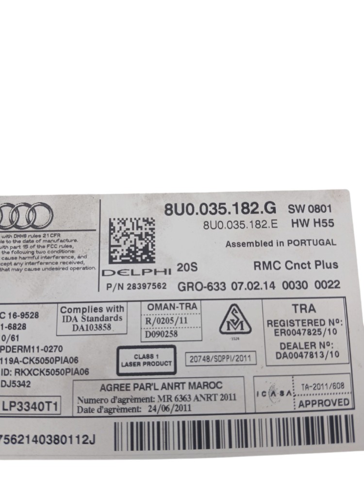 Radio Multimidia Audi Q3 2.0 Turbo 2013 2014 2015 8u0035182g 2
