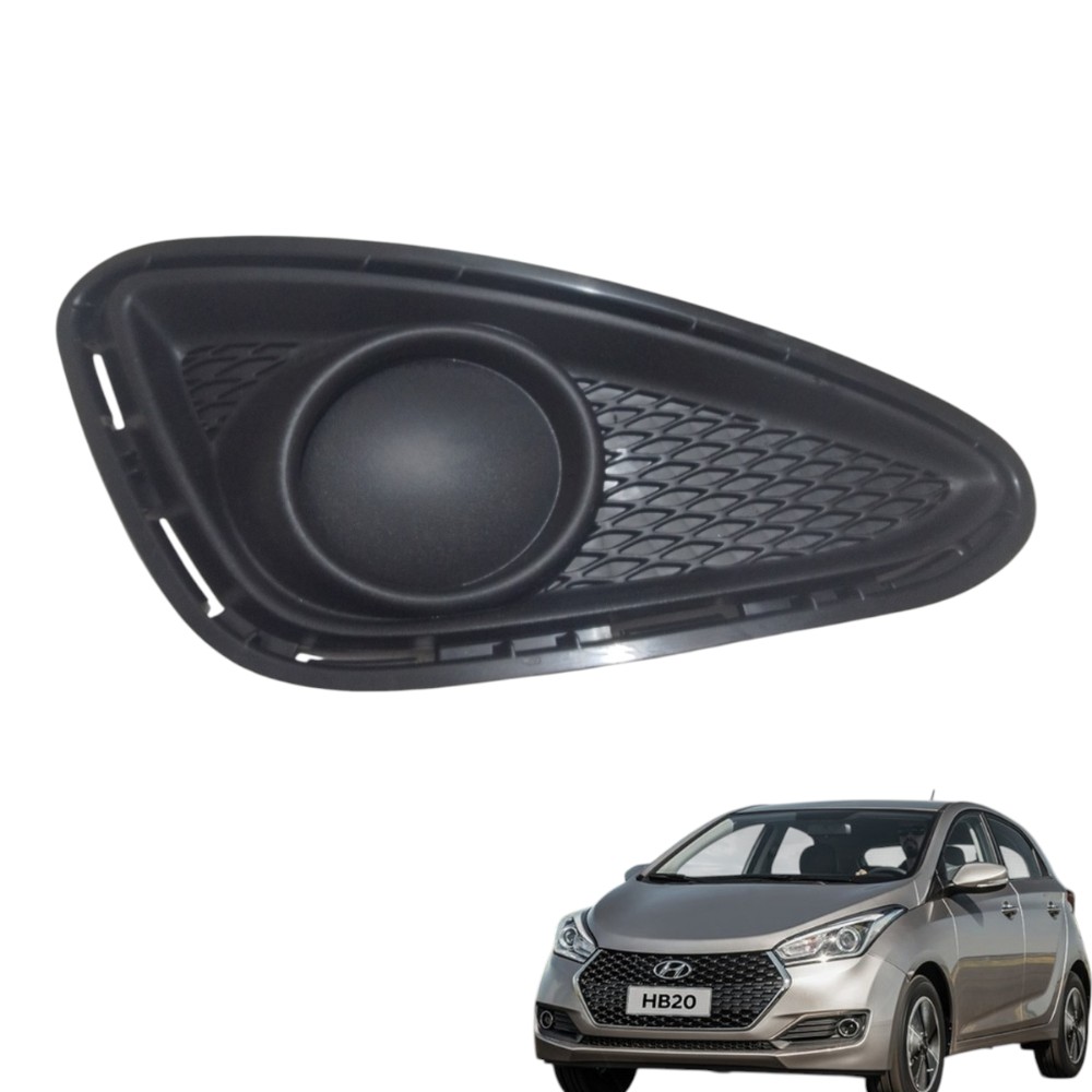 Moldura Grade Farol Milha Direito Hyundai Hb20 2013/19 Preto Preto Direito