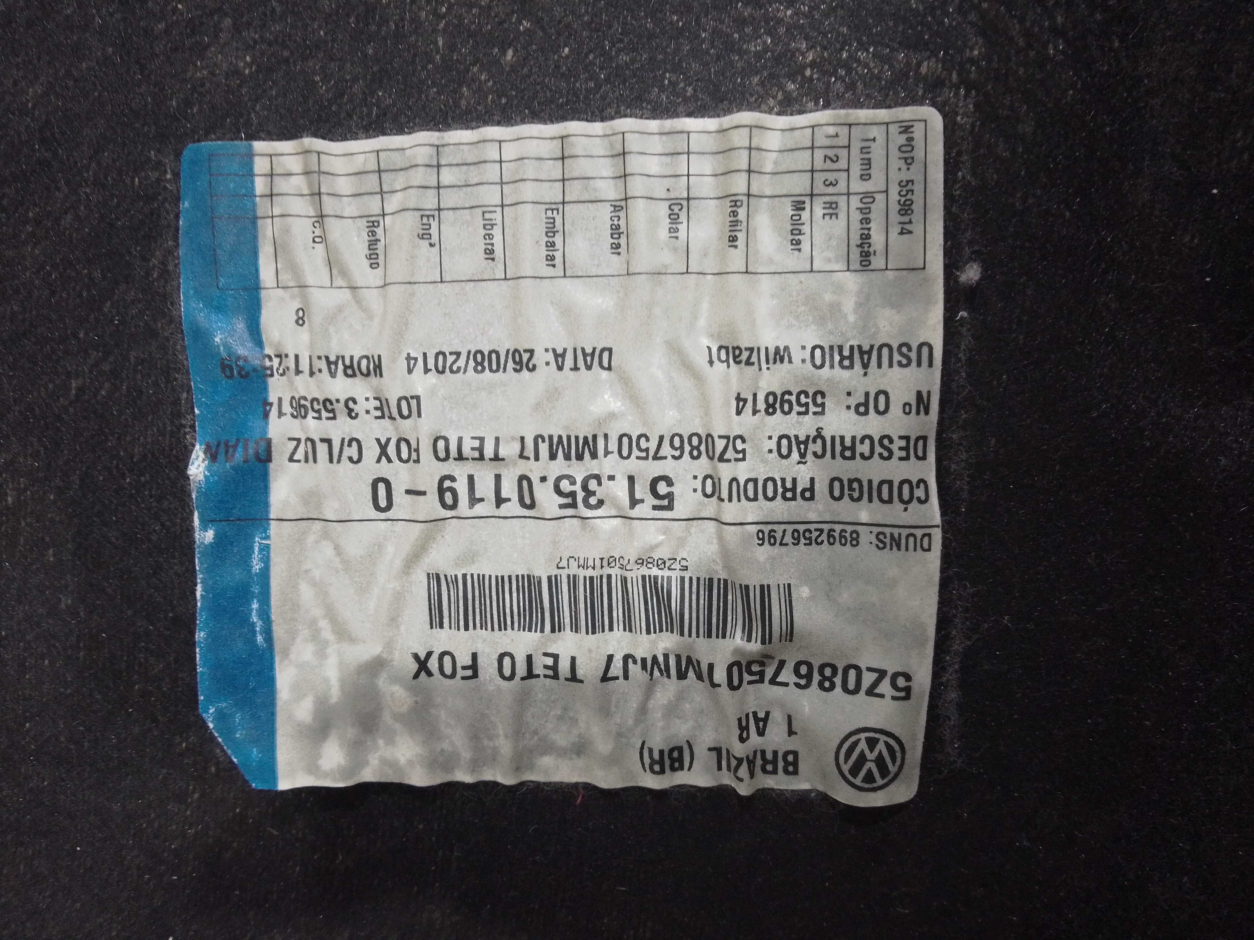Forro De Teto Volkswagen Original Fox Spacefox 2014 2015 8